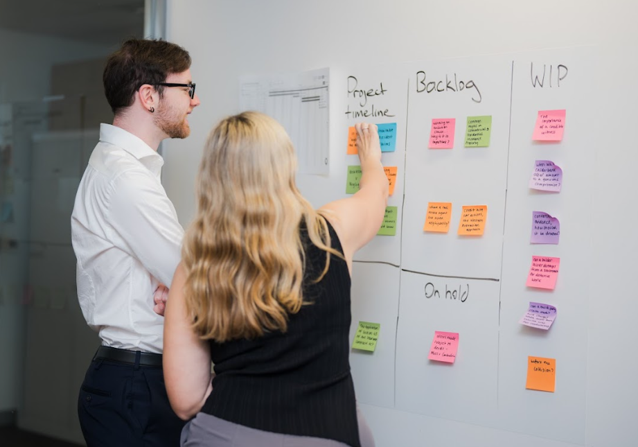 Two people working together